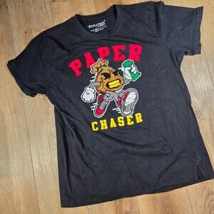 Paper Chaser T Shirt XL Black 3D Fuzzy Rap Hip Hop Streetwear Graphic Tee